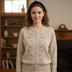 Vintage Danier Pearl Embellished Beaded Cardigan Sweater Size Large 80s 90s